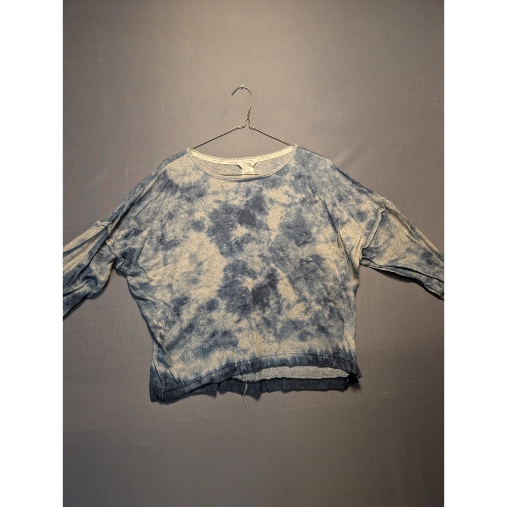 Lucky Brand Womens Medium Blue White Tie Dye Dolman Long Sleeve Knit Top Shirt